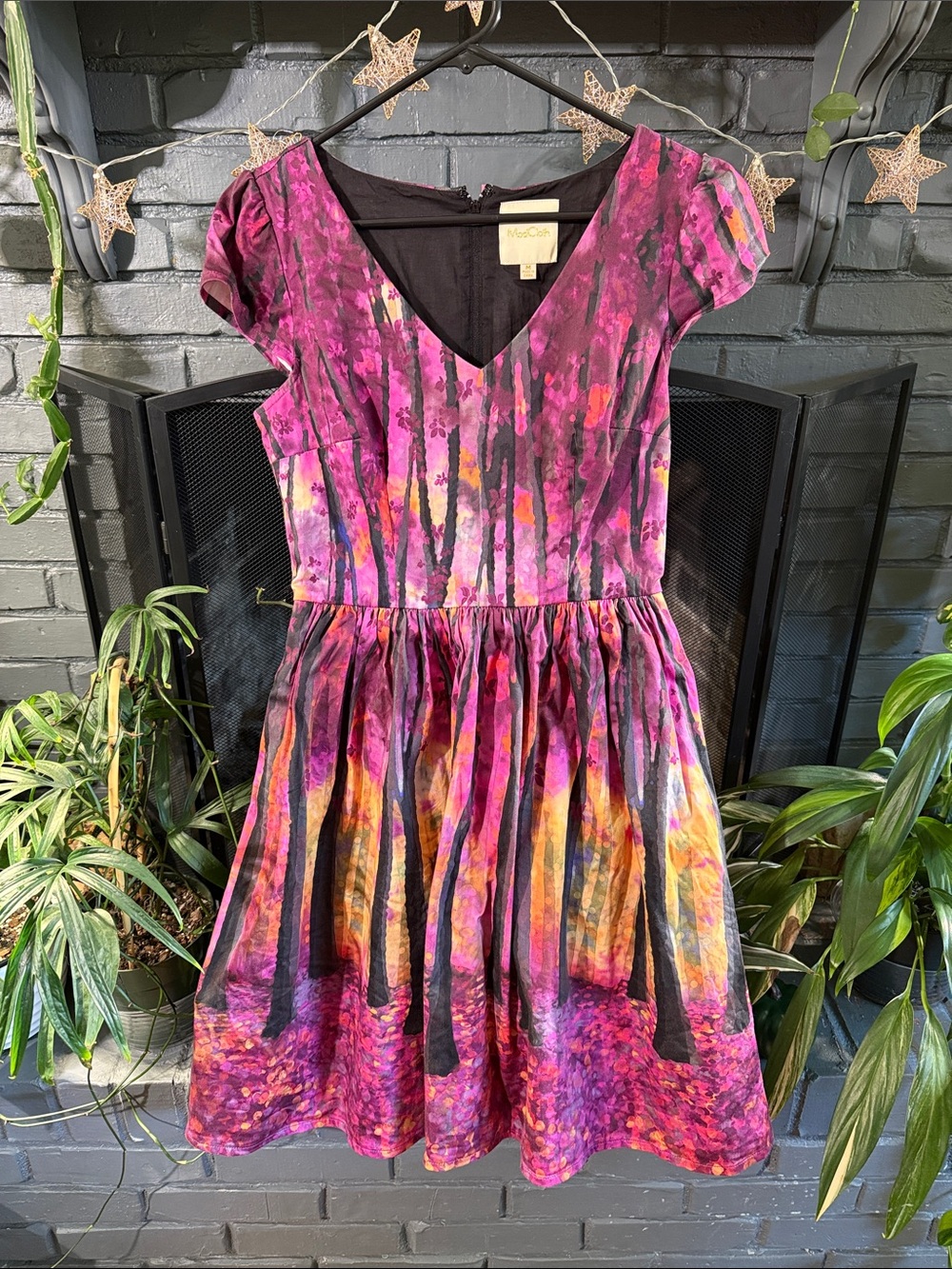 ModCloth Purple Pink Forest-Print Midi Dress